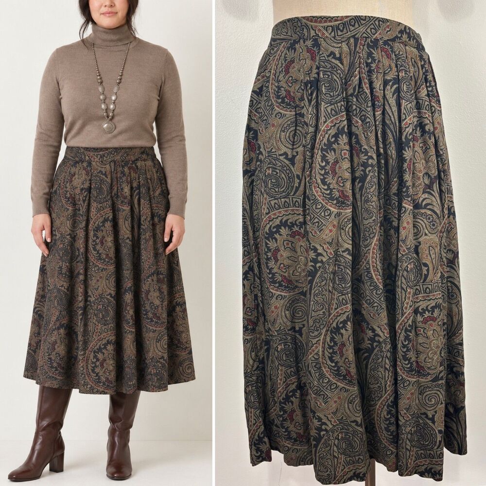 Vintage 90s La Chine Classic Galinda Wang Paisley Midi Skirt Sz 14 Dark Academia